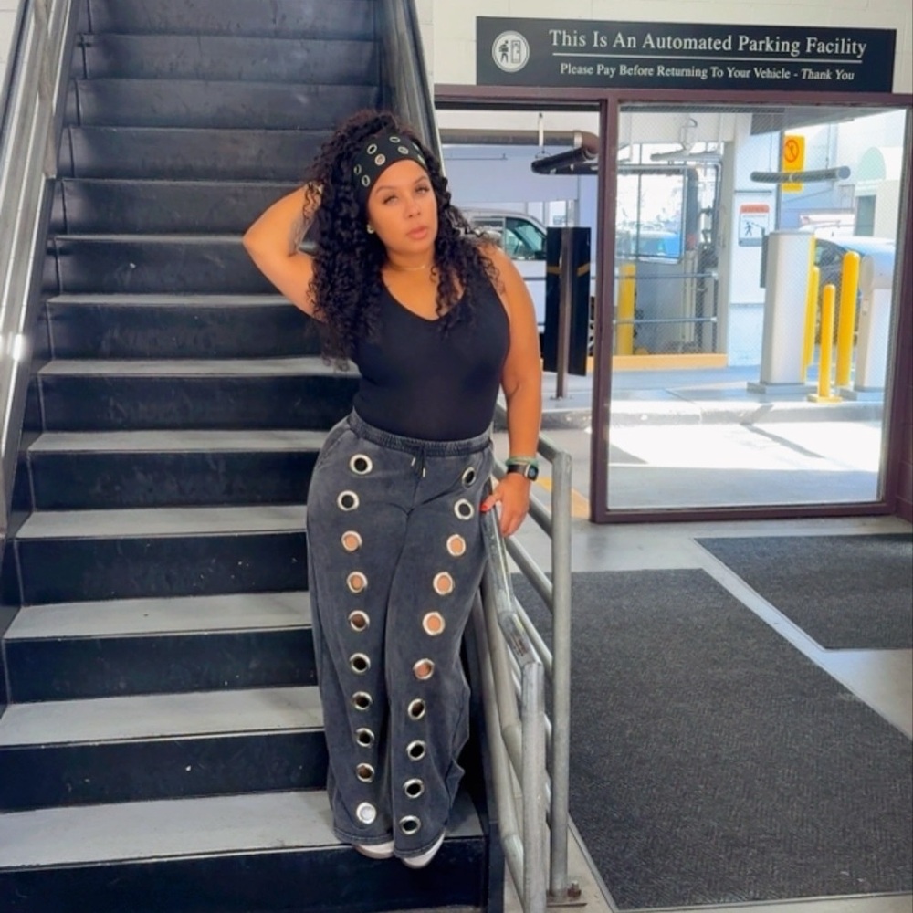 Stylish Black Pants with Eyelet Details